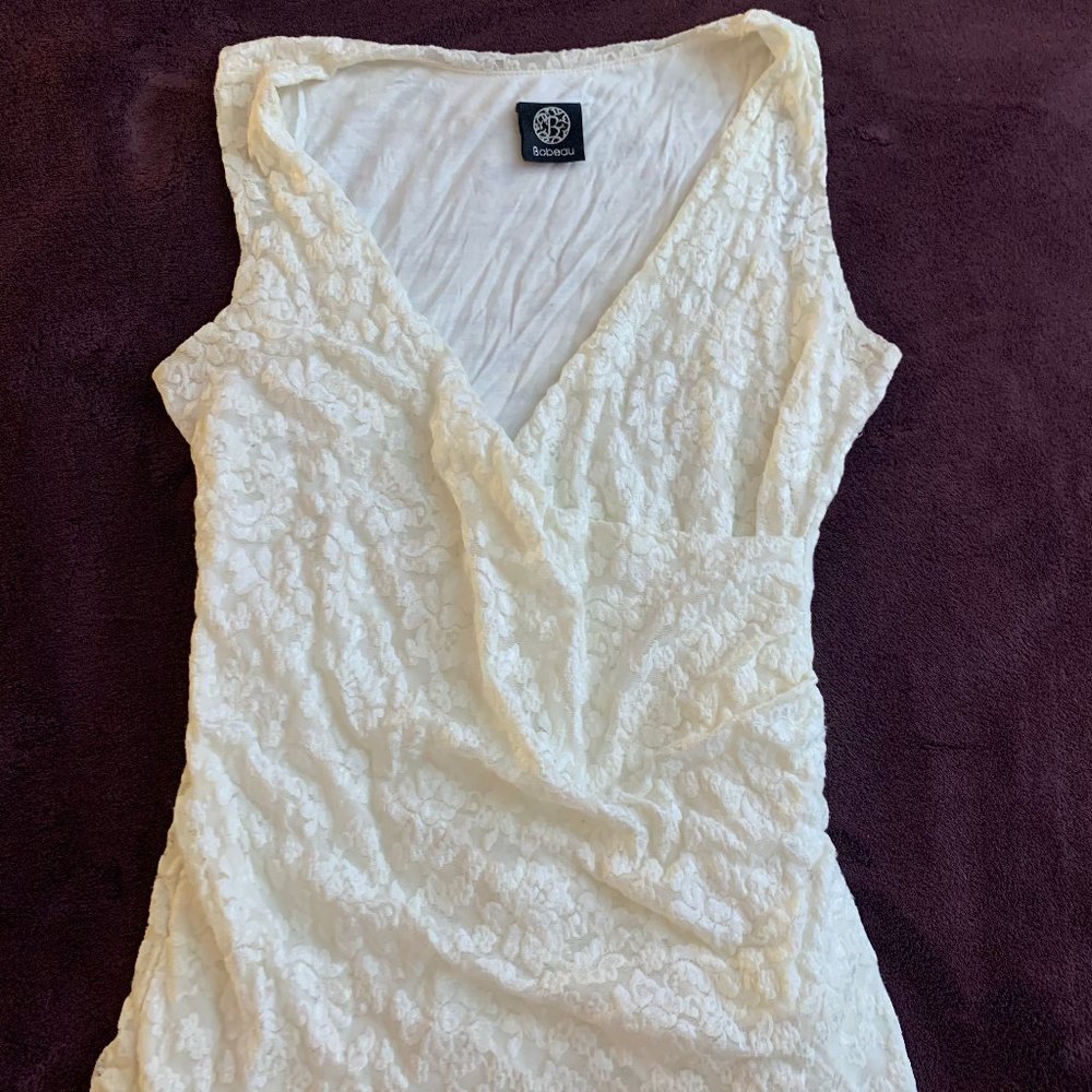 Bobeau Cream lace wrap top large
